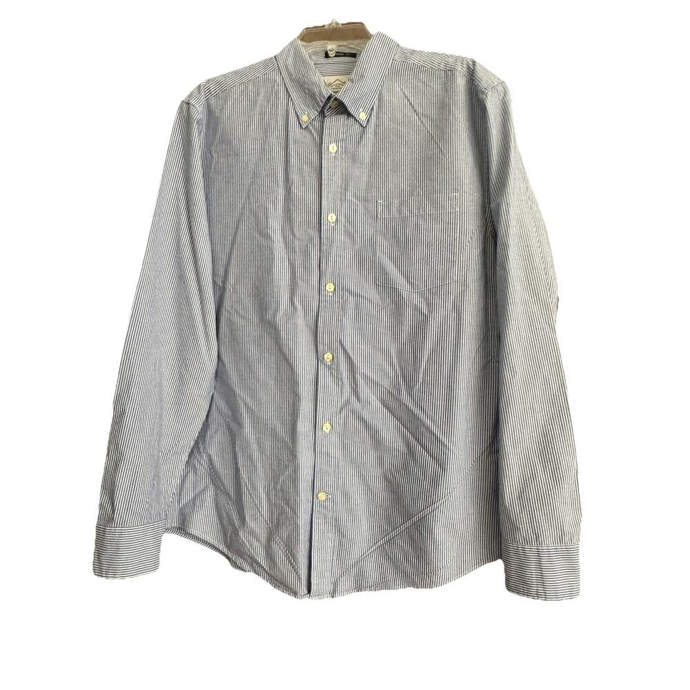 St Johns Bay Button Up Shirt Mens Medium Long Sleeve Blue Striped Classic Fit